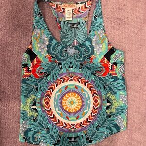 Mara Hoffman Green and Blue Graphic Cut Out Tank Top